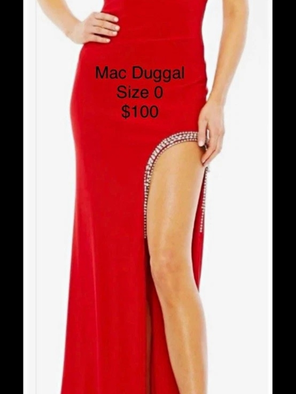 Mac Duggal Red Halter Beaded Side Slit Maxi Long Formal Dress Women’s 0
